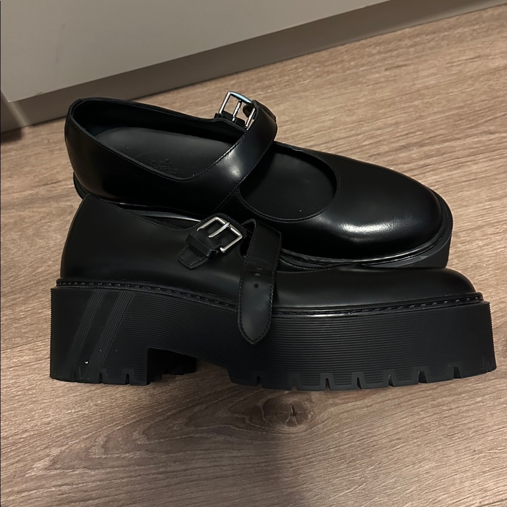 HERMES Calfskin Hoxton Black Oxford Platform MaryJanes size 40 - Picture 8 of 9